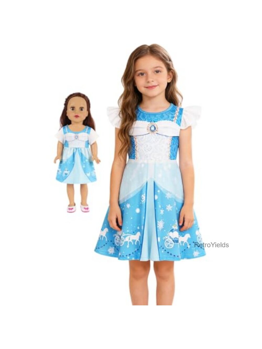 Girls Princess Nightgown Matching Doll Pajamas Set Soft Polyester Nightdress
